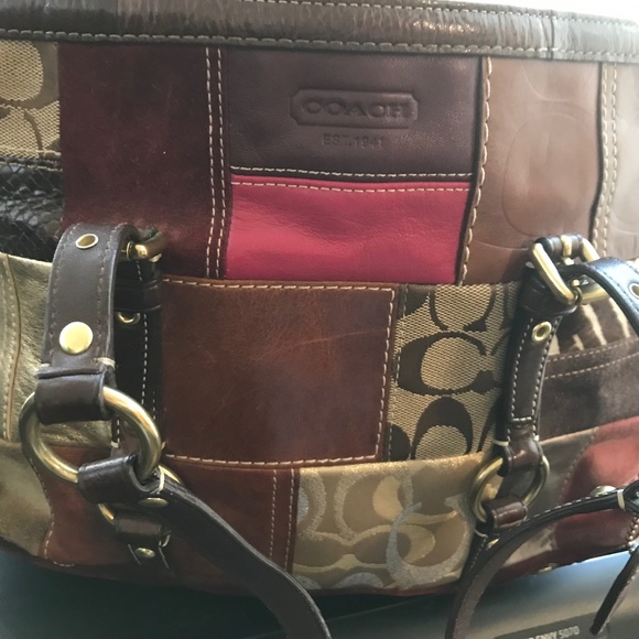 Coach patch work handbag.  Mix of leather, snake, suede and signature jacquard c - Picture 1 of 5